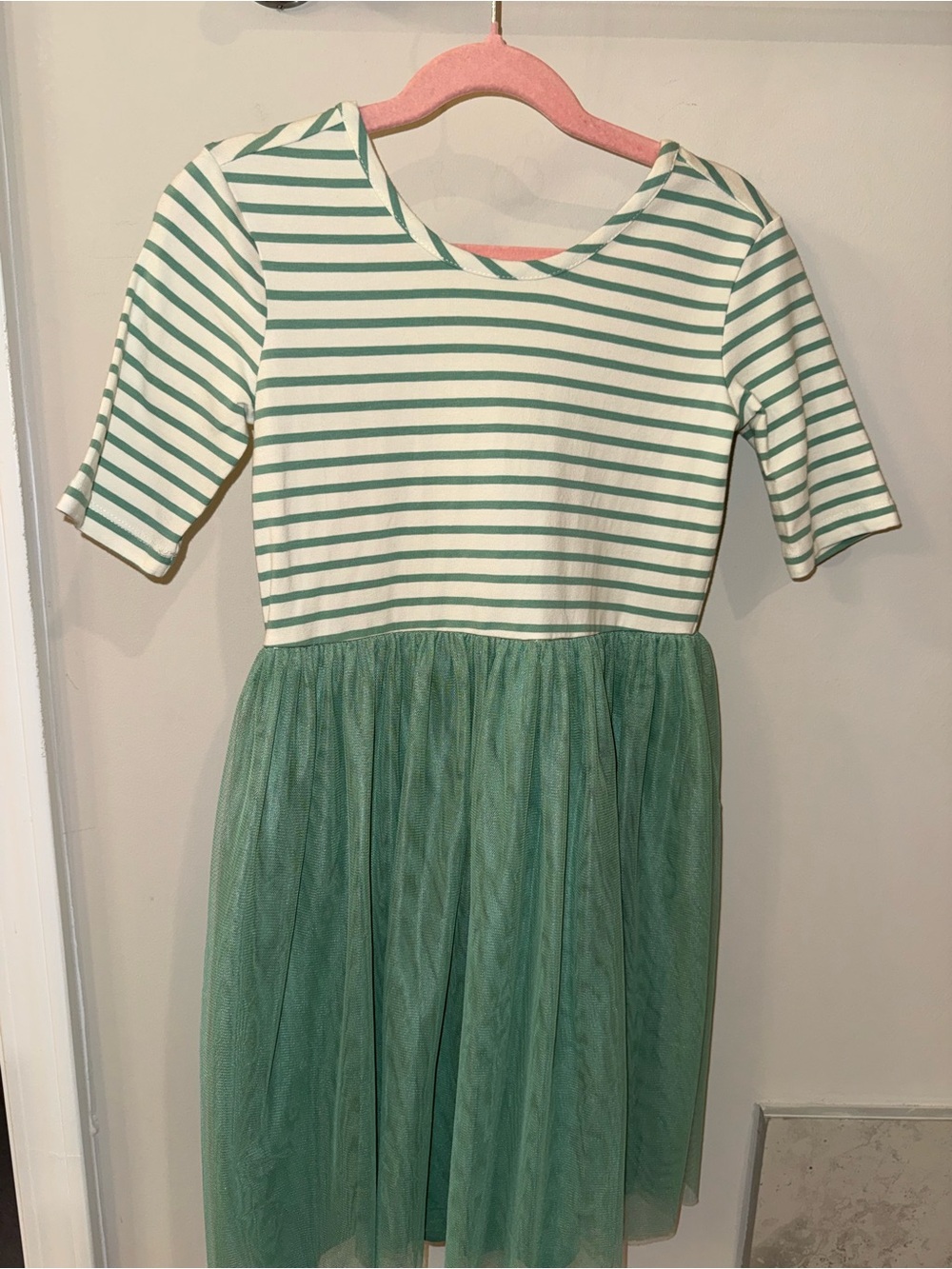 Hanna Andersson Green Striped Knit Bodice with Green Tulle Skirt